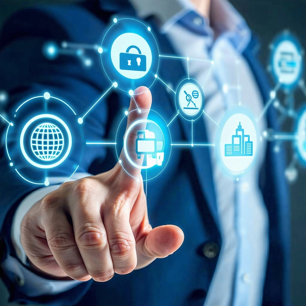 supply chain businessman touching screen